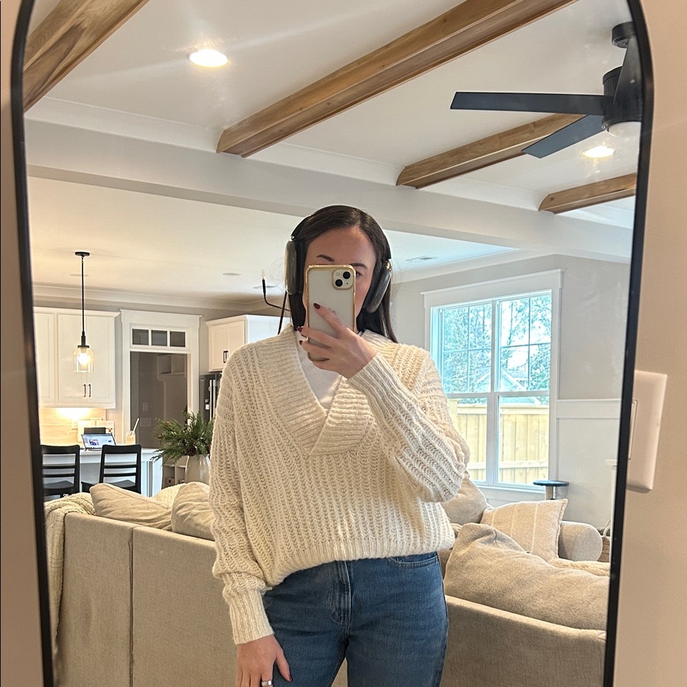 Anthropologie v-neck cream sweater wool blend